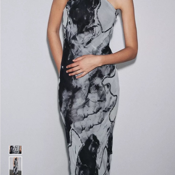 Zara evening beaded Black and Gray Halter Dress 219$ - Picture 4 of 5